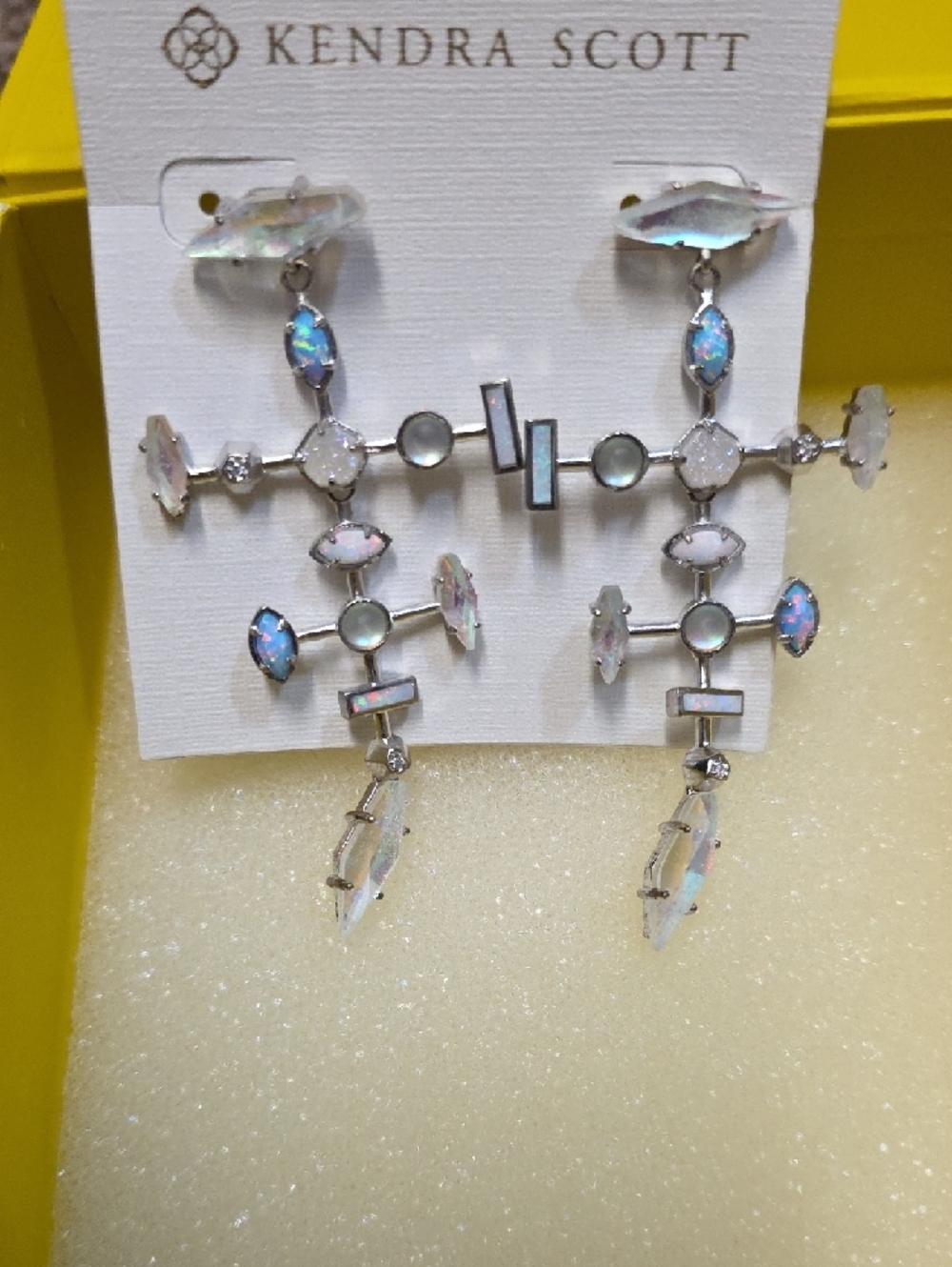 EUC Kendra Scott Teagan Earrings Iridescent Crystal Drop Earrings In Silver - Picture 2 of 2